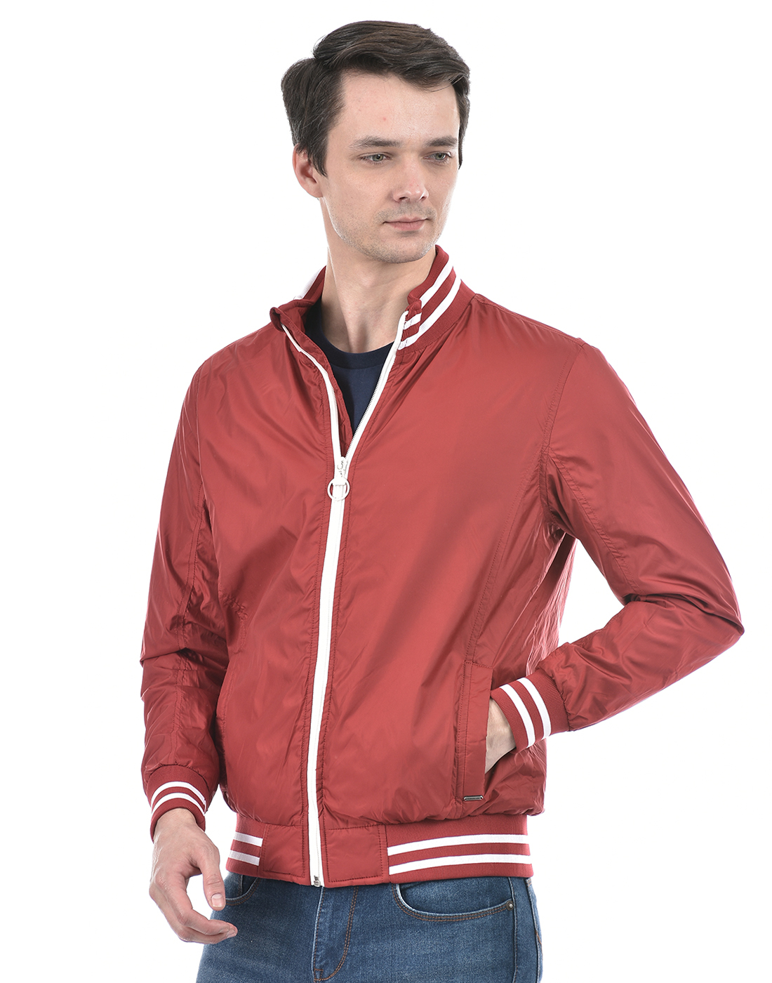 Numero Uno Men Striped Maroon Jacket